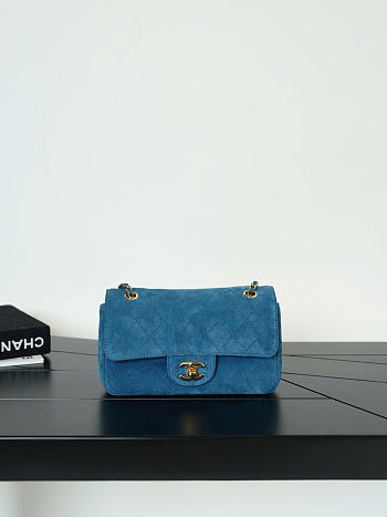 Kitlife Chanel Suede Calfskin Mini Souplissimo Mini Flap Bag Dark Blue 13x20x6cm