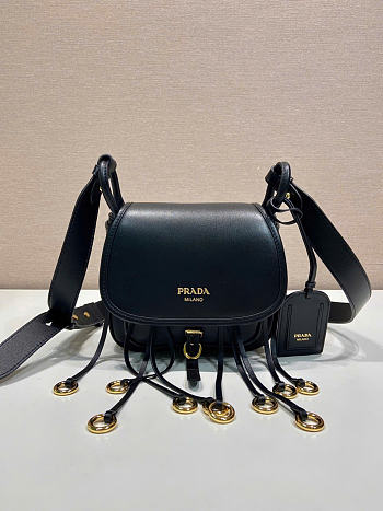 Kitlife Prada Corsaire Aged Black Leather Mini Shoulder Bag 1BD412 19.5x16.5x6cm
