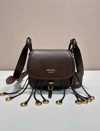 Kitlife Prada Corsaire Aged Dark Brown Leather Mini Shoulder Bag 1BD412 19.5x16.5x6cm