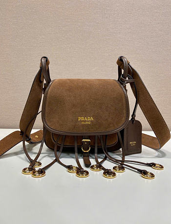 Kitlife Prada Corsaire Aged Brown Suede Mini Shoulder Bag 1BD412 19.5x16.5x6cm 