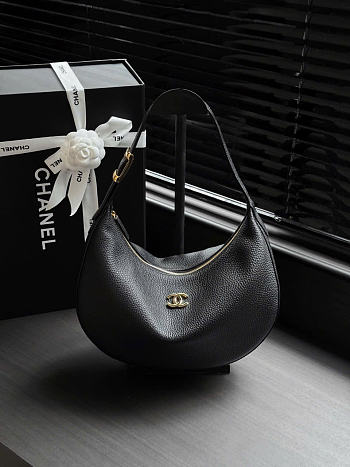 Kitlife Chanel Hobo Handbag Black Tanned Calfskin & Gold-tone Metal AS6570 21x30x9cm