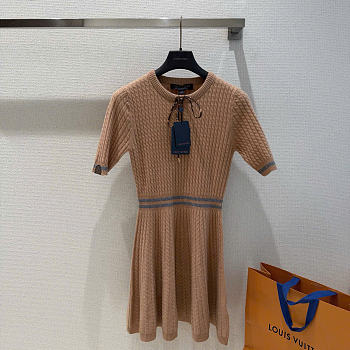 Kitlife Louis Vuitton Varsity Stripe Cable Knit Dress Brown