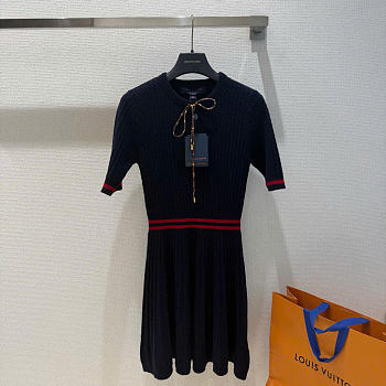 Kitlife Louis Vuitton Varsity Stripe Cable Knit Dress Dark Blue