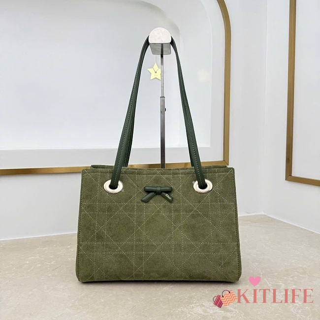 Kitlife Dior Small Shopping Bag Green Suede Leather M1410 27x19x13.5cm  - 1