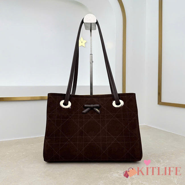 Kitlife Dior Small Shopping Bag Dark Brown Suede Leather M1410 27x19x13.5cm  - 1