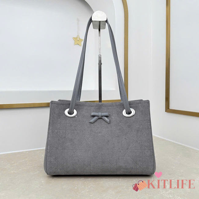 Kitlife Dior Small Shopping Bag Gray Suede Leather M1410 27x19x13.5cm - 1