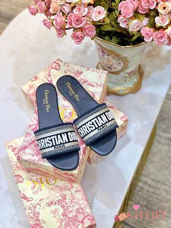 Kitlife Dior Dway Slide Deep Blue Embroidery 