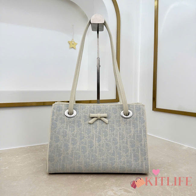Kitlife Dior Small Shopping Bag White & Light Blue Oblique M1410 27x19x13.5cm  - 1