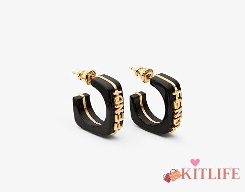 Kitlife Fendi Fendigraphy Earrings Black And Gold - 1