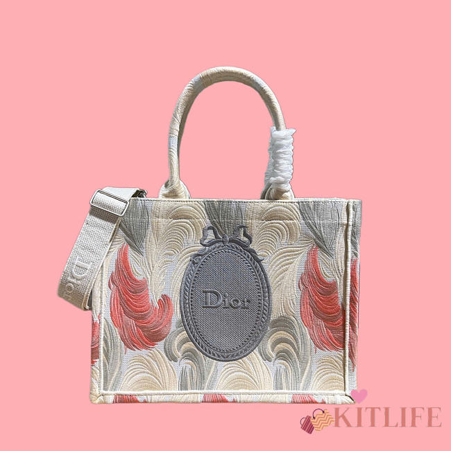 Kitlife Dior Dioriviera Medium Dior Book Tote with Strap Multicolor Dior Byzance Feathers Embroidery 36x27.5x16.5cm - 1