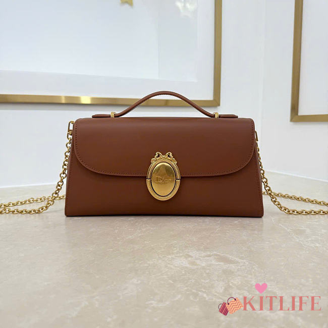 Kitlife Dior Médaillon Pouch Brown Smooth Calfskin M3671 26x11.5x4.5cm  - 1