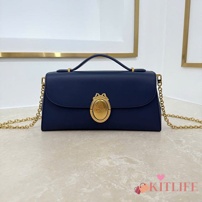 Kitlife Dior Médaillon Pouch Dark Blue Smooth Calfskin M3671 26x11.5x4.5cm - 1