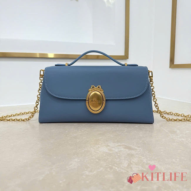 Kitlife Dior Médaillon Pouch Blue Smooth Calfskin M3671 26x11.5x4.5cm  - 1