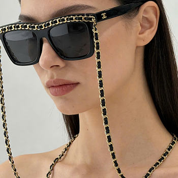 Kitlife Chanel Acetate Metal Calfskin Chain Rectangle Sunglasses CH9144