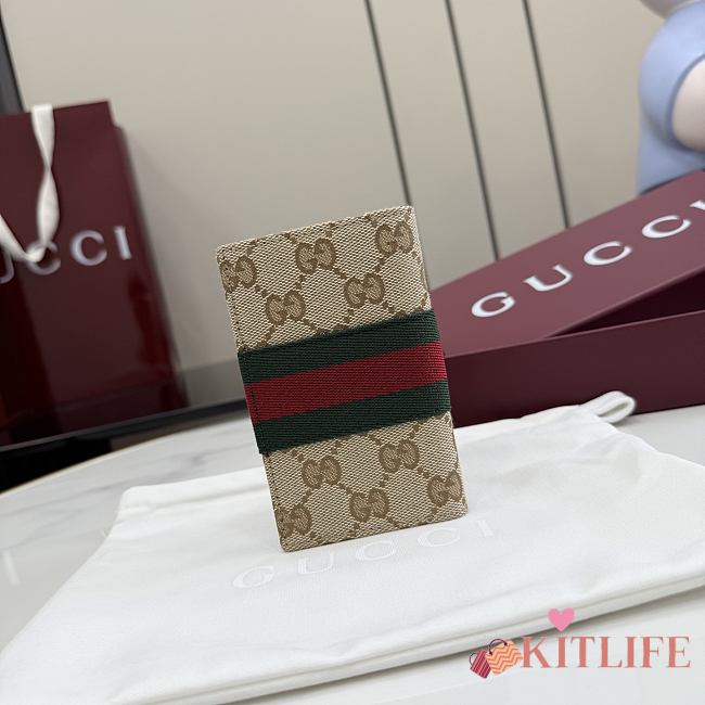 Kitlife Gucci GG Card Case Beige with Web 867346 12x7.5cm - 1