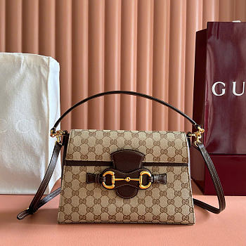 Kitlife Gucci Horsebit Duomo Medium Top Handle Bag Beige & Brown Canvas A006N6 27.5×19×9cm 