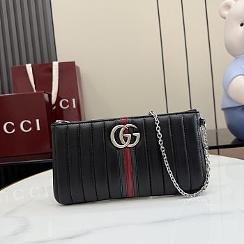 Kitlife Gucci GG Marmont Pouch With Strap Black Leather With Silver Hardware A006X2 26x13x1.5cm 