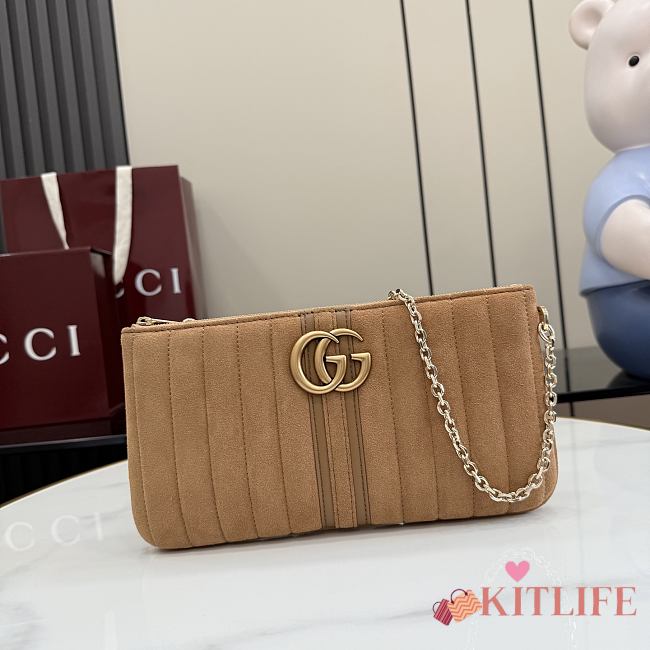 Kitlife Gucci GG Marmont Pouch With Strap Beige Sude A006X2 26x13x1.5cm  - 1