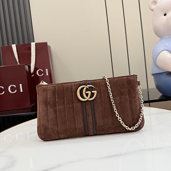 Kitlife Gucci GG Marmont Pouch With Strap Brown Sude A006X2 26x13x1.5cm 