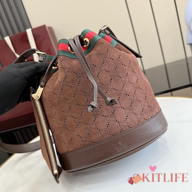 Kitlife Gucci Venice Small Bucket Bag Brown Suede ‎876060 21x23.5x14cm  - 1