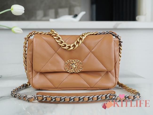 Kitlife Chanel 19 Medium Flap Bag Beige AS1160 26x9x16cm - 1