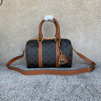 Kitlife Celine Medium Boston In Triomphe Canvas and Calfskin Bag Tan 121323 25x19x13cm