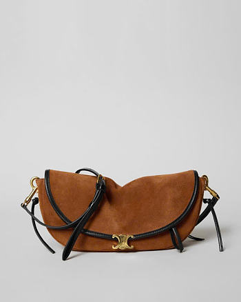 Kitlife Celine Soft Triomphe Halfmoon Bag In Brown Suede L10375 30x6.5x14.5cm