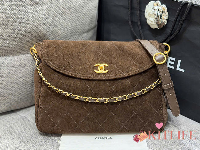 Kitlife Chanel 26C Hobo Bag Dark Brown Suede 21.5x30x5cm - 1
