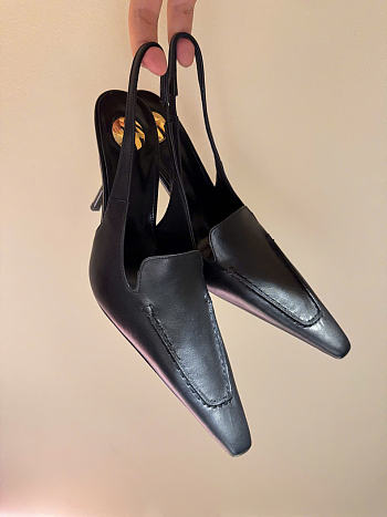 Kitlife Saint Laurent Voltaire Slingback Pumps In Black Leather 