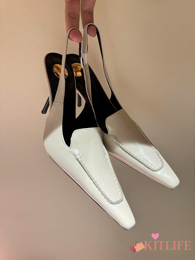 Kitlife Saint Laurent Voltaire Slingback Pumps In White Leather - 1