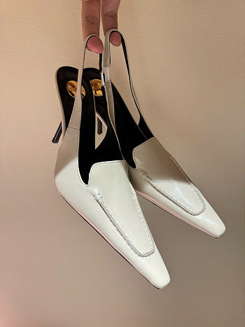 Kitlife Saint Laurent Voltaire Slingback Pumps In White Leather