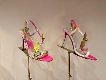Kitlife Christian Louboutin Rosa Fruit 100mm Sandals In Botanica Printed Crepe Satin