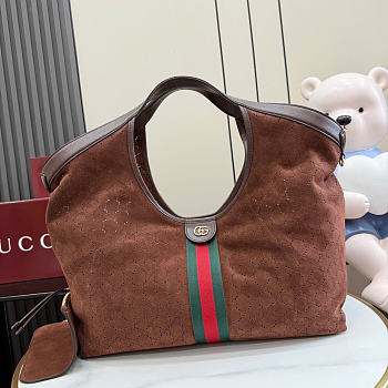 Kitlife Gucci Giglio Large Tote Bag Dark Brown Soft, Perforated GG Suede 853971 60x47x16cm 