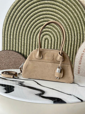 Kitlife Miu Miu Vivant Beige Suede Bag 5BB200 28x9.5x17cm 