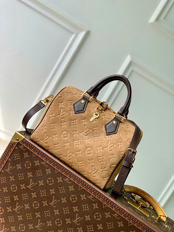 Kitlife Louis Vuitton Speedy Bandoulière 25 Bag Beige Embossed Calfskin Suede Leather M2A383 25x19x15cm 