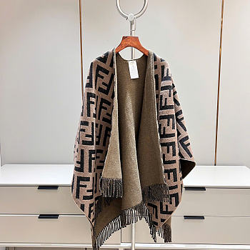 Kitlife Fendi Reversible Wool-Cashmere Blend Cape Army Green & Brown 140x150cm