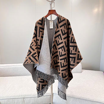 Kitlife Fendi Reversible Wool-Cashmere Blend Cape Gray & Brown 140x150cm 