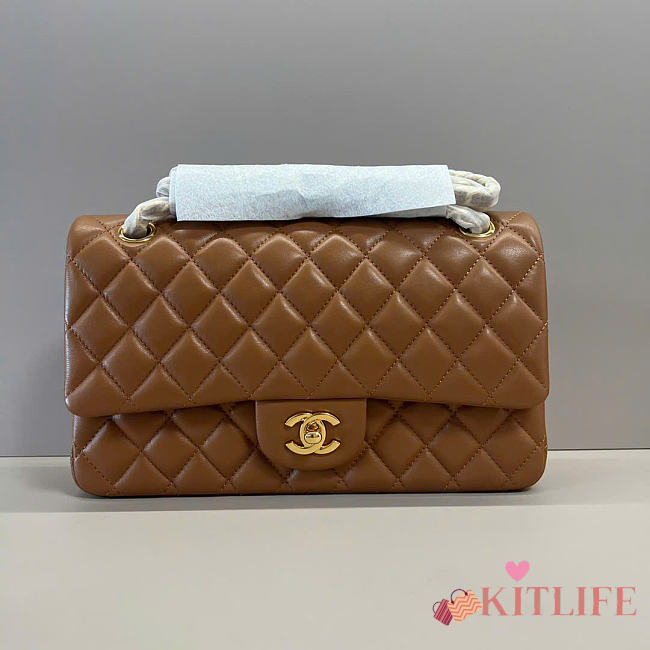 Chanel Lambskin Leather 25cm Flap With Gold Hardware In Brown - 1