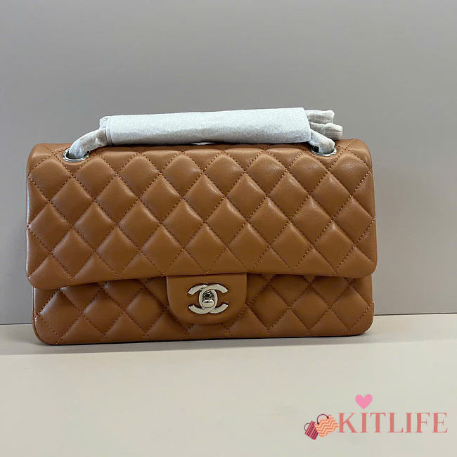 Kitlife Chanel Lambskin Leather 25cm Flap With Silver Hardware In Brown - 1