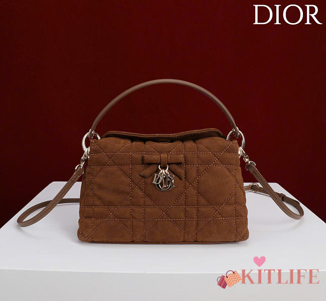 Kitlife Dior Adiorable Top Handle Mini Bag Brown Suede 22.5x13x9cm  - 1