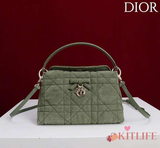 Kitlife Dior Adiorable Top Handle Mini Bag Green Suede 22.5x13x9cm  - 1