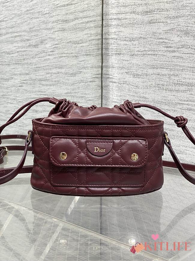 Kitlife Dior Caro Mini Bucket Bag Burgundy 20x22x5.5cm  - 1