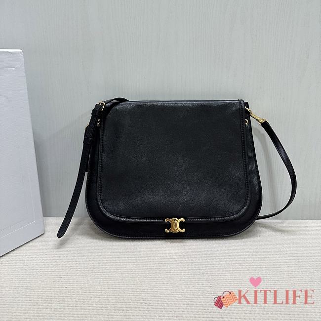 Kitlife Celine Soft Triomphe Besace Bag In Black Lambskin 32x2x26cm - 1