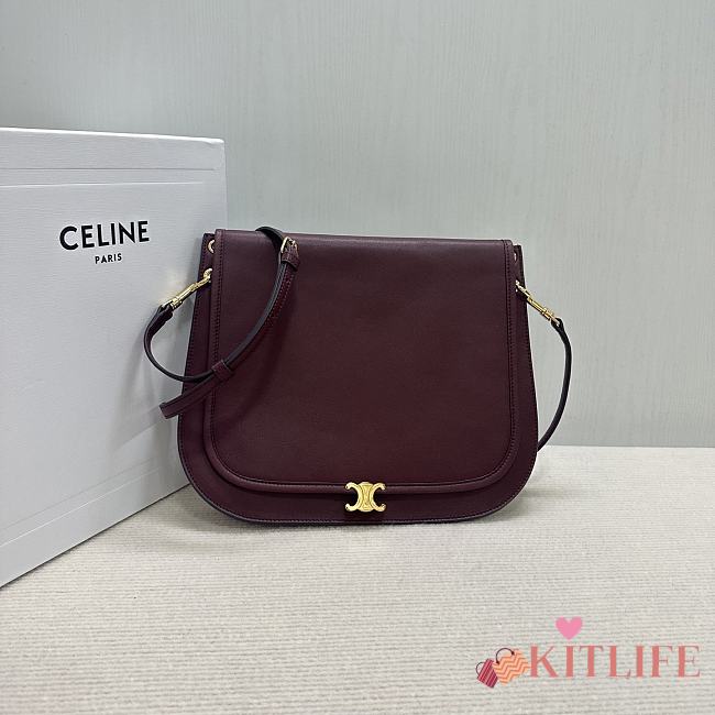 Kitlife Celine Soft Triomphe Besace Bag In Burgundy Lambskin 32x2x26cm  - 1