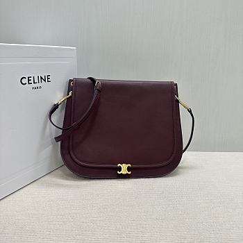 Kitlife Celine Soft Triomphe Besace Bag In Burgundy Lambskin 32x2x26cm 