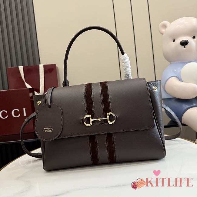 Kitife Gucci Paparazzo Medium Top Handle Bag  Dark Grey Soft Leather ‎875018 32x24x17cm  - 1