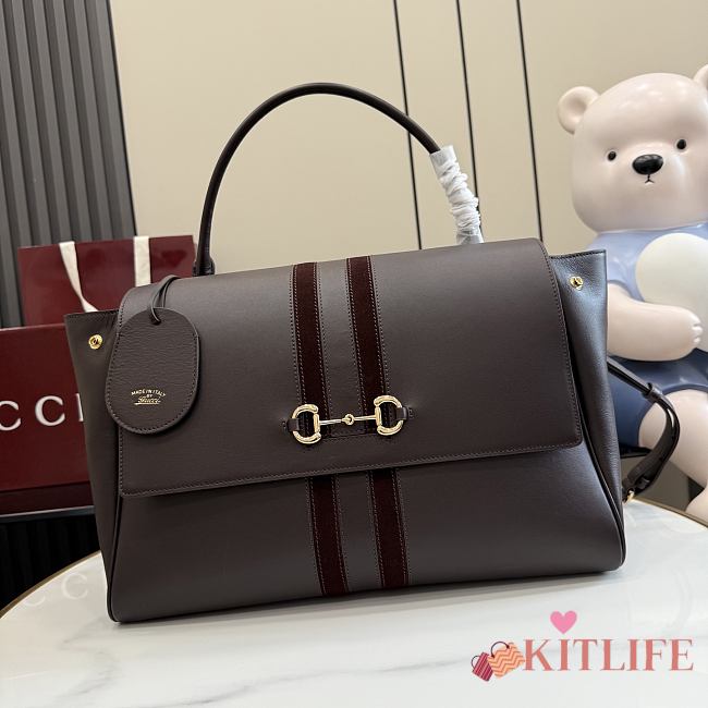Kitife Gucci Paparazzo Large Top Handle Bag Dark Grey Soft Leather ‎875019 37x29x13cm - 1