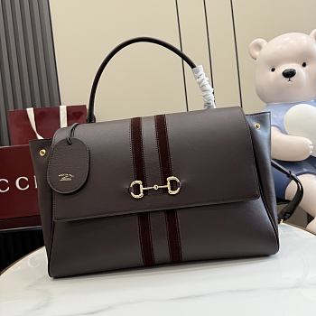 Kitife Gucci Paparazzo Large Top Handle Bag Dark Grey Soft Leather ‎875019 37x29x13cm