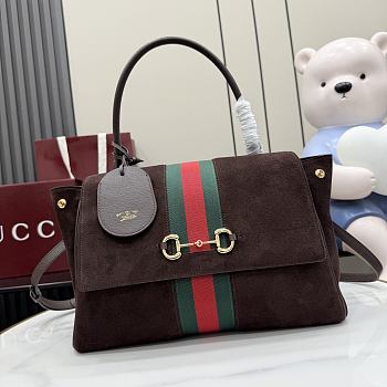 Kitife Gucci Paparazzo Medium Top Handle Bag Dark Brown Suede ‎875018 32x24x17cm 