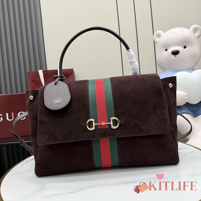 Kitife Gucci Paparazzo Large Top Handle Bag Dark Brown Suede ‎875019 37x29x13cm  - 1